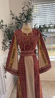 New Beige with Red Simple Floral Thobe