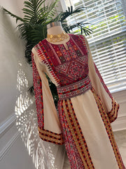 New Maroon Embroidered Beige Thobe