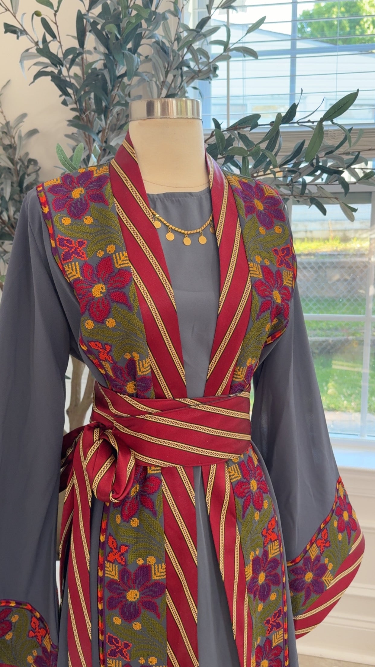 New Grey Floral Kashmir Abaya