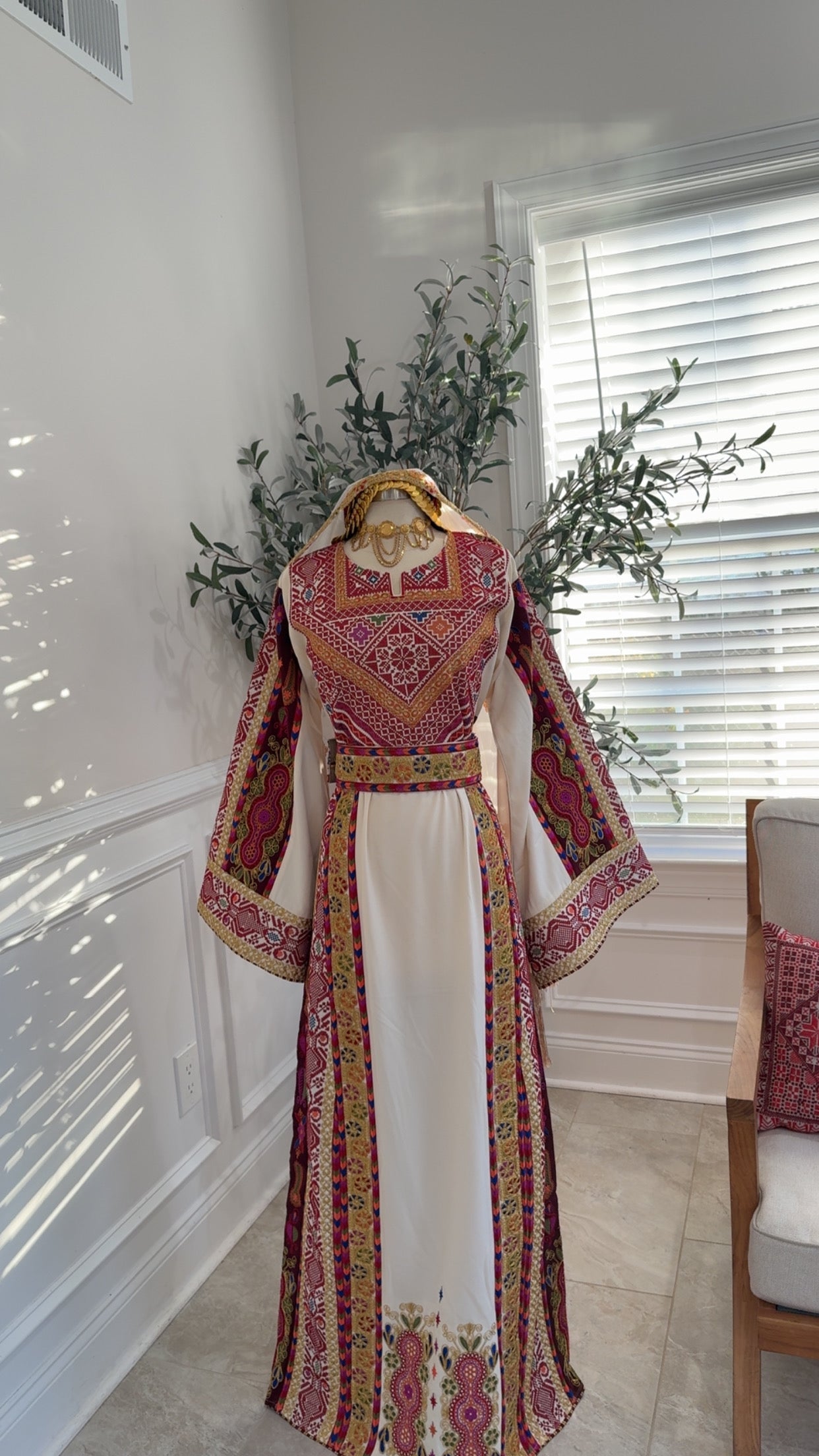 Pearl White Malika Thobe with Gold Kasab Sale