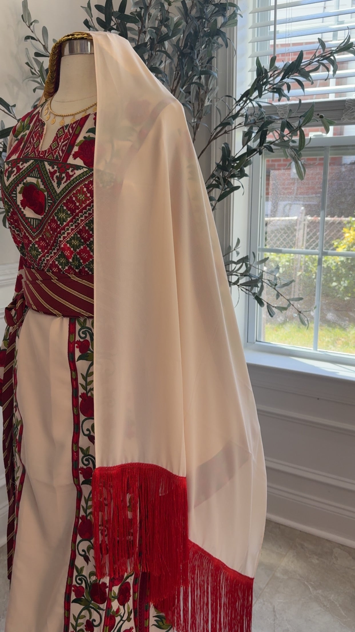 New Plain Beige Khirka with Red