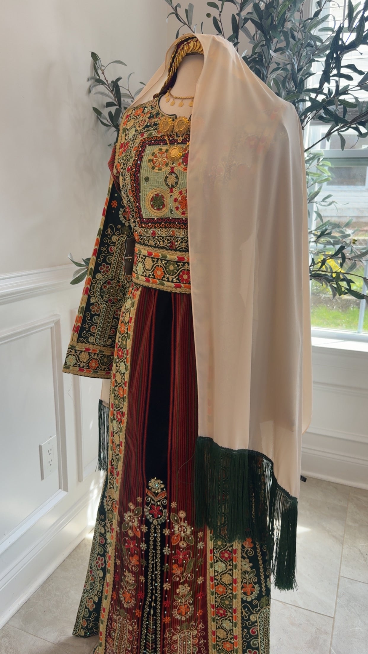 New Beige with Green Khirka (Scarf)