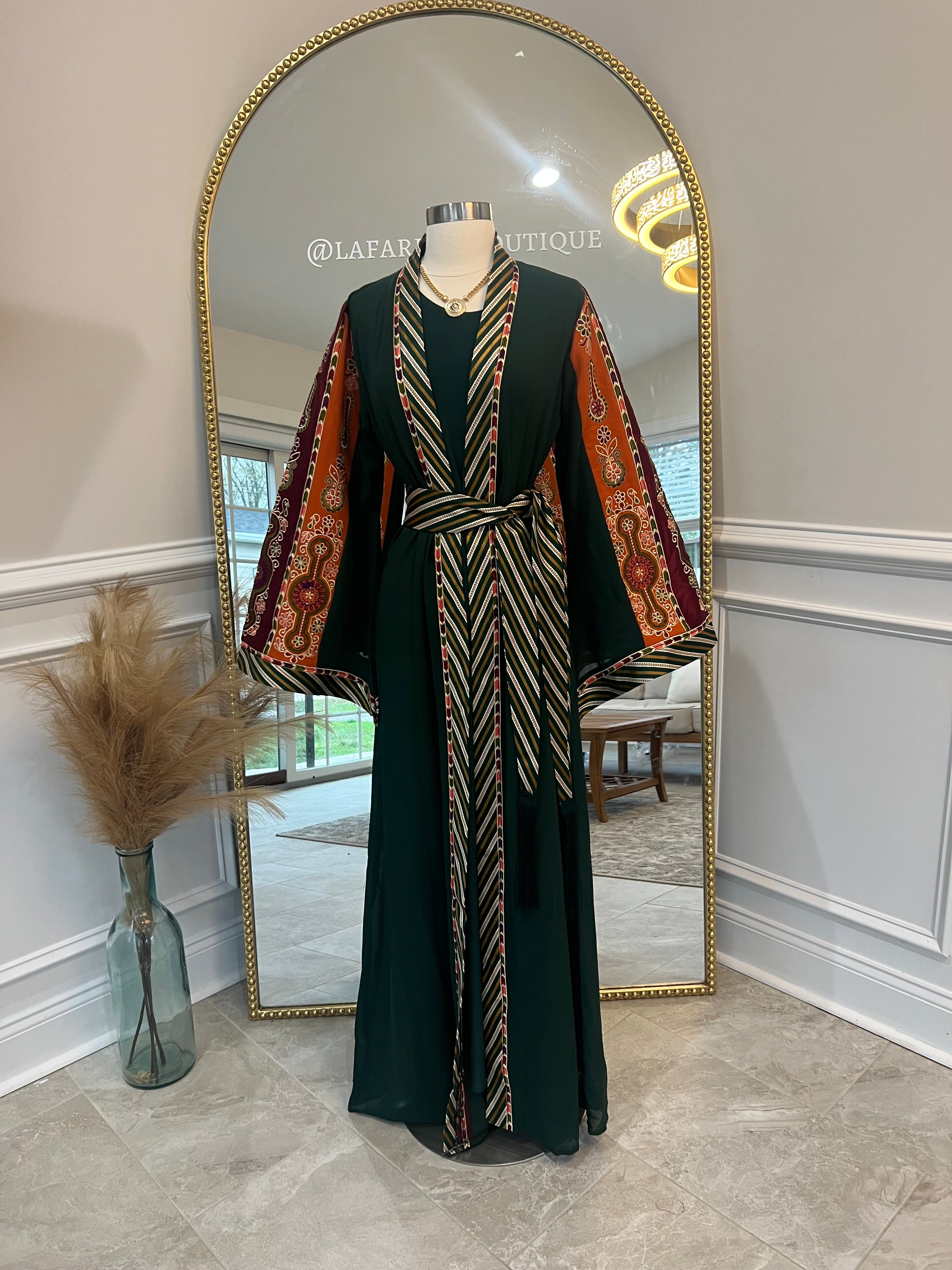 New Green Kashmir open Abaya