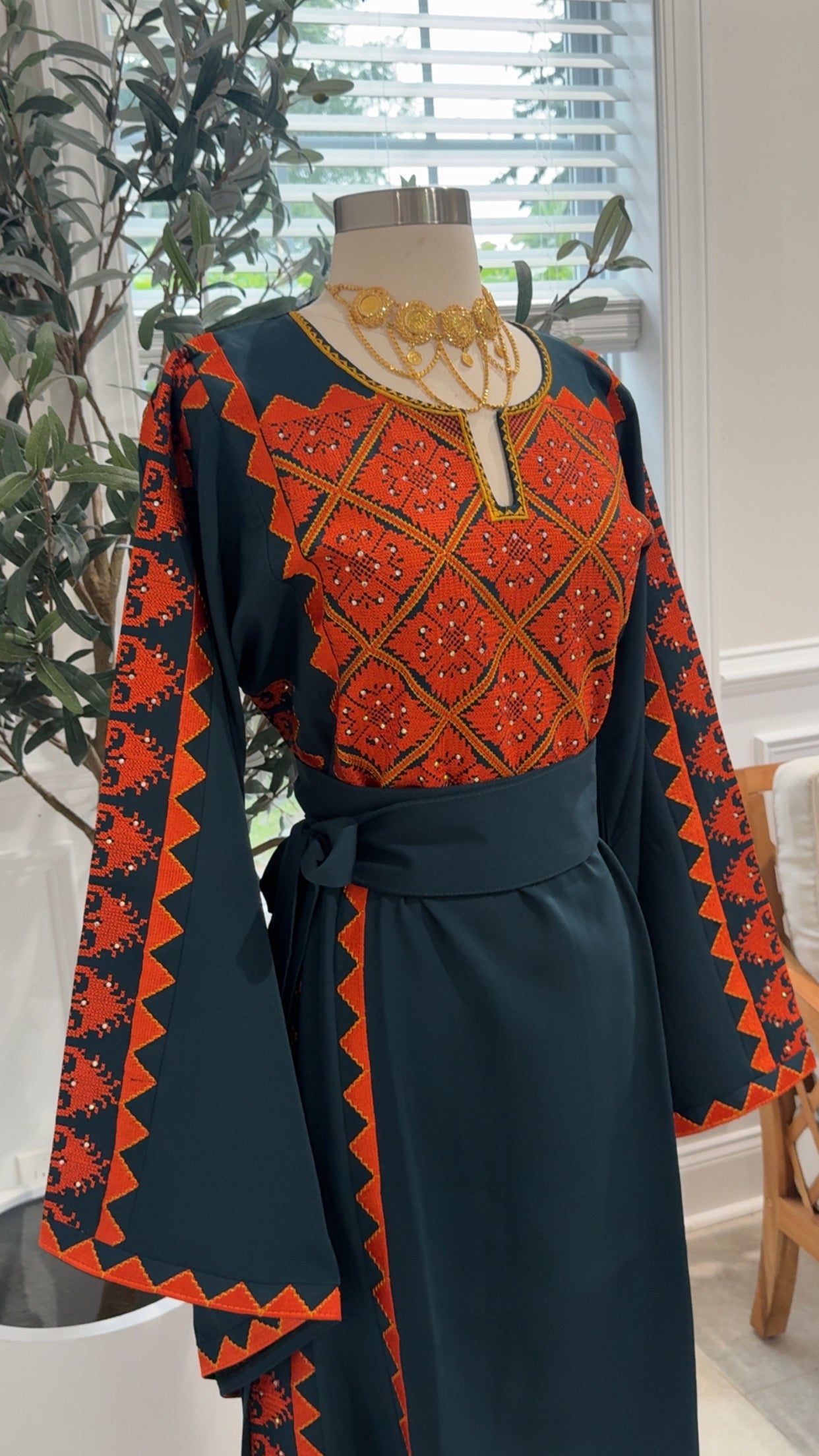 New Dark Turquoise Tatreez Dress