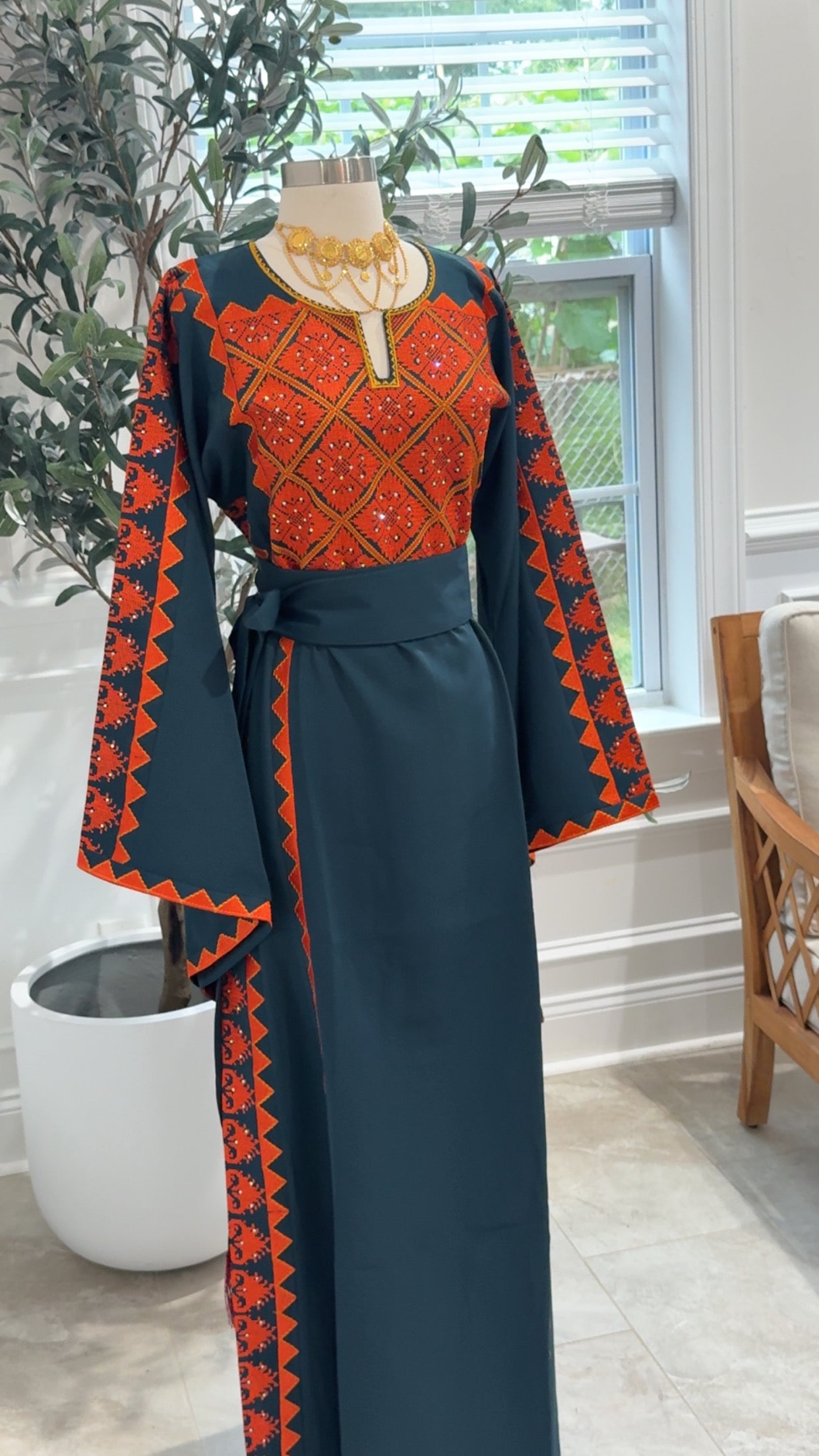 New Dark Turquoise Tatreez Dress