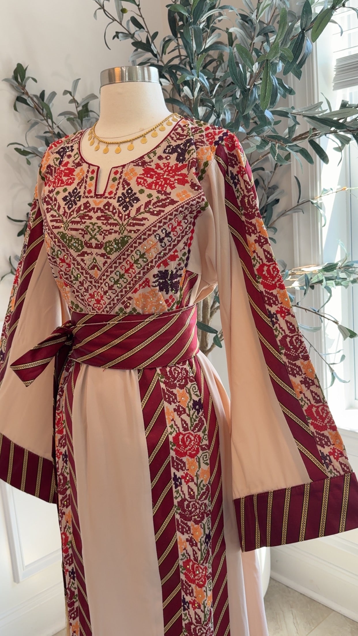 New Beige Floral Kashmir Dress