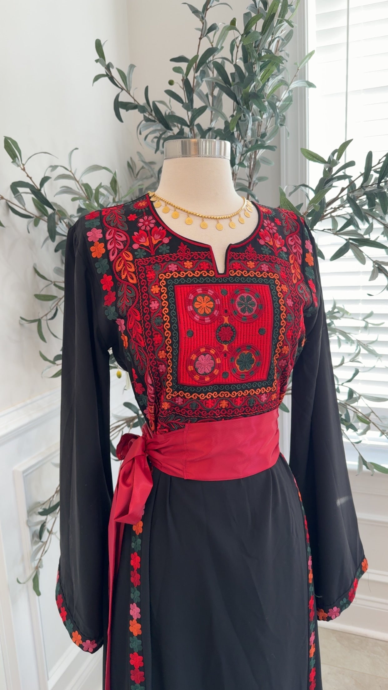 New Black Floral Tatreez Dress