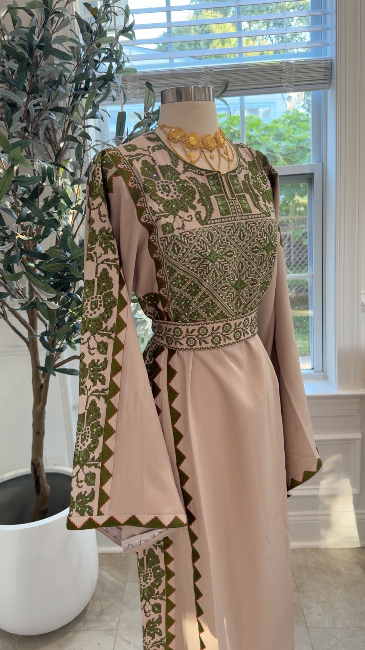 New Green Tatreez Dress Preorder