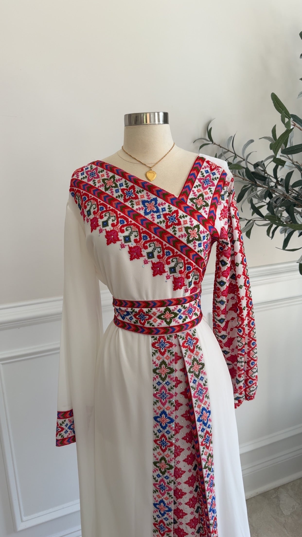 New White Tatreez Dress Sale