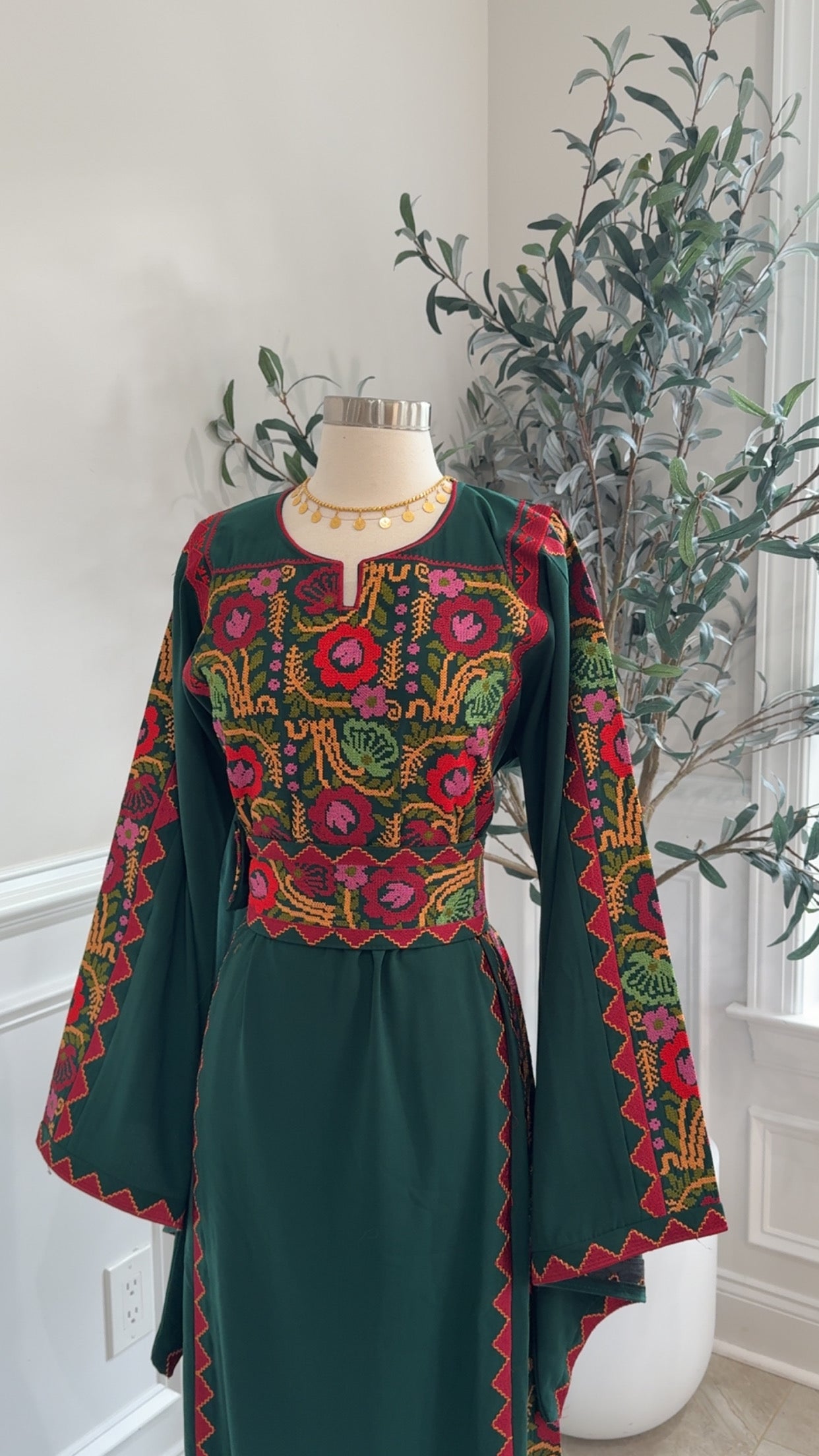 New Green Floral Tatreez Dress