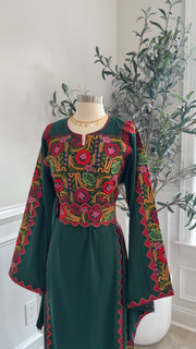 New Green Floral Tatreez Dress