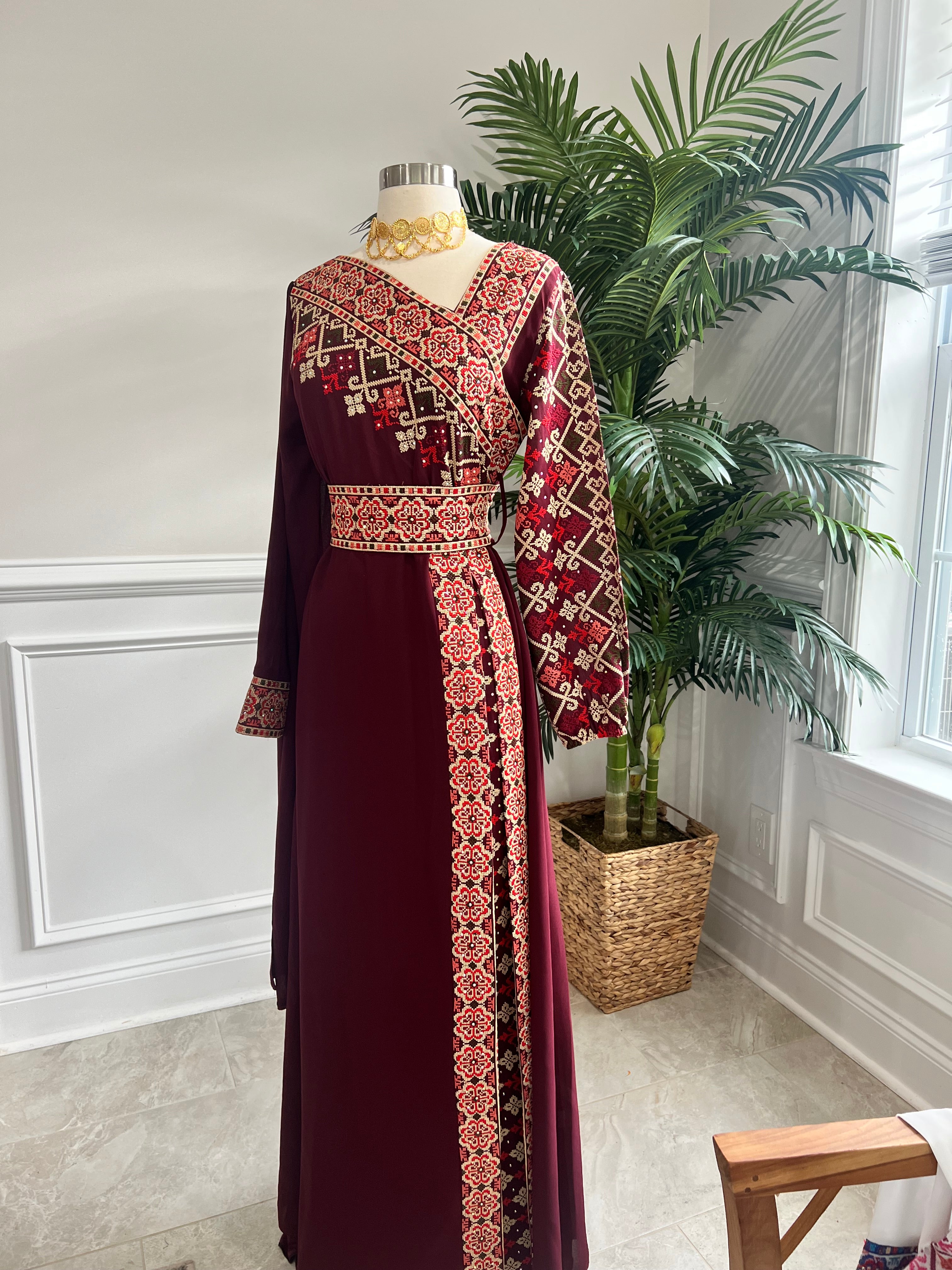 New Maroon Tatreez Dress