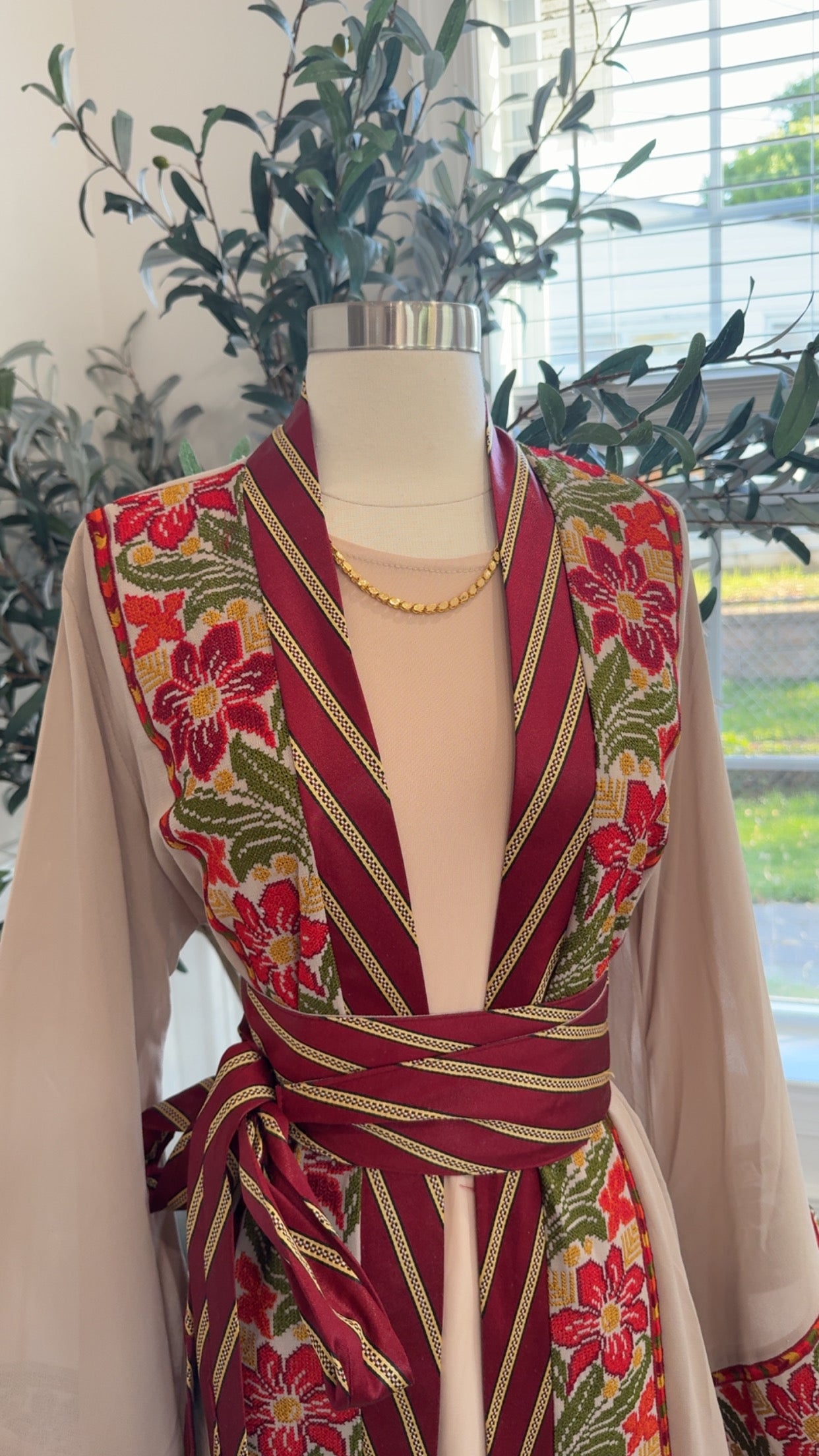 New Beige Floral Kashmir Abaya