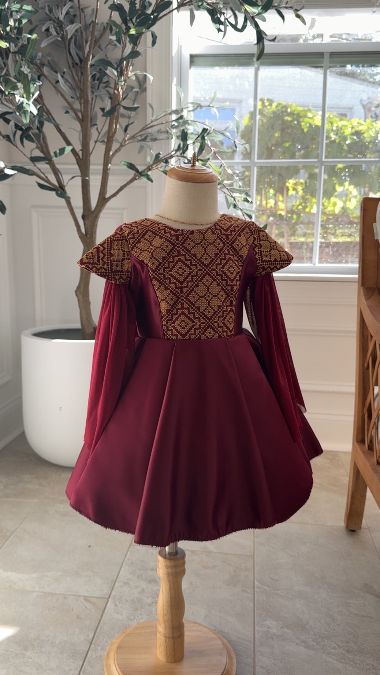 New Maroon Tatreez Kids Dress