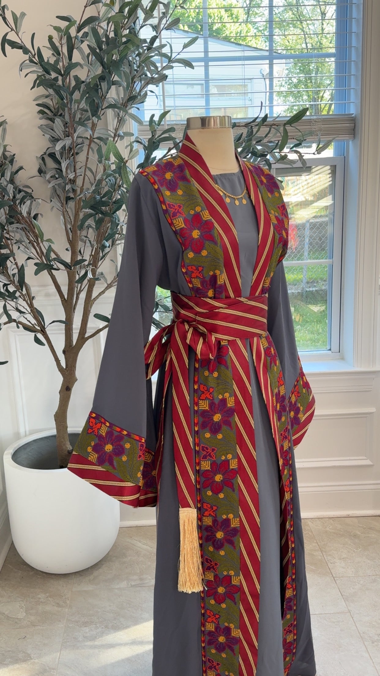 New Grey Floral Kashmir Abaya