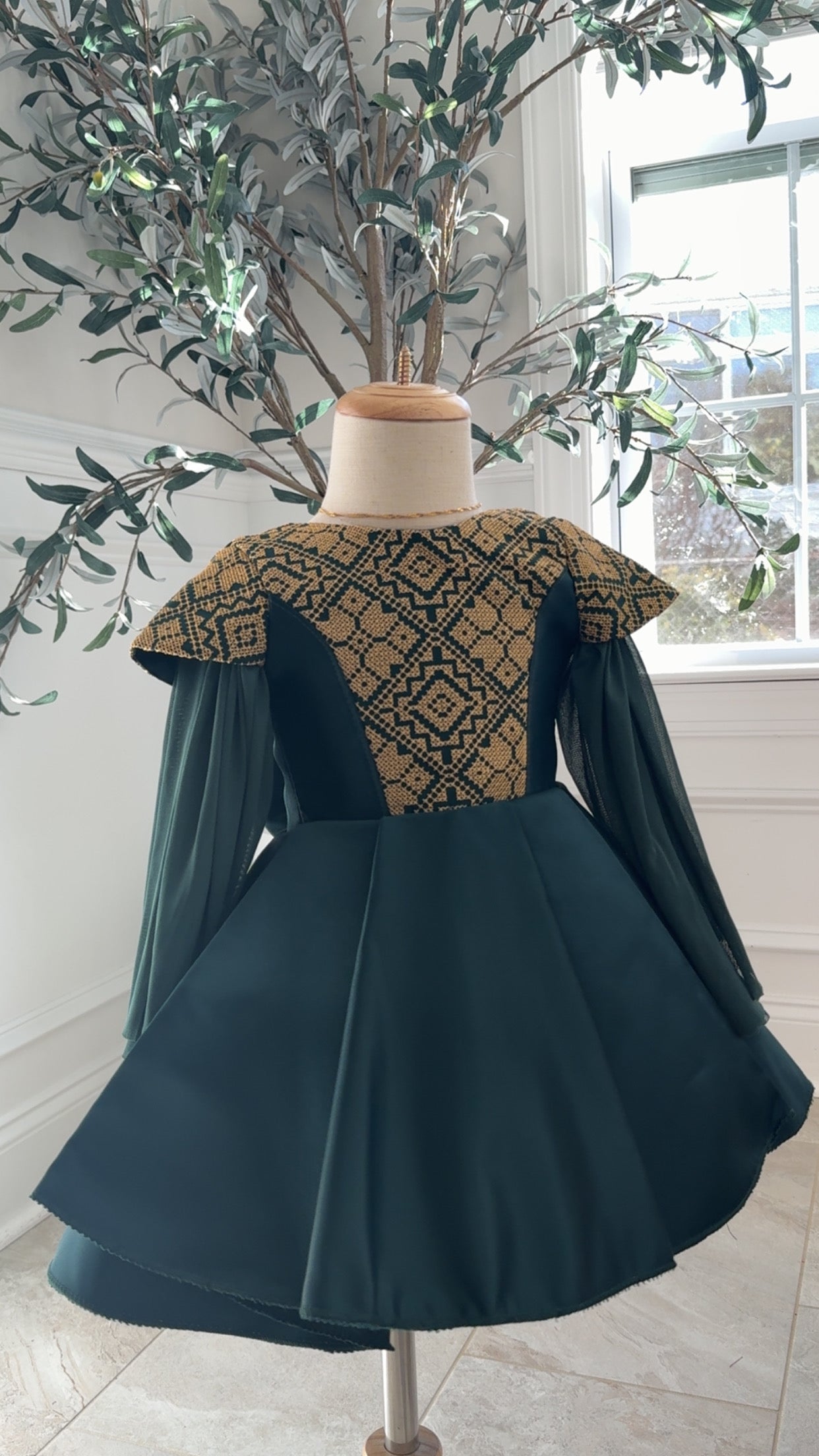 New Green Kids Tatreez Dress