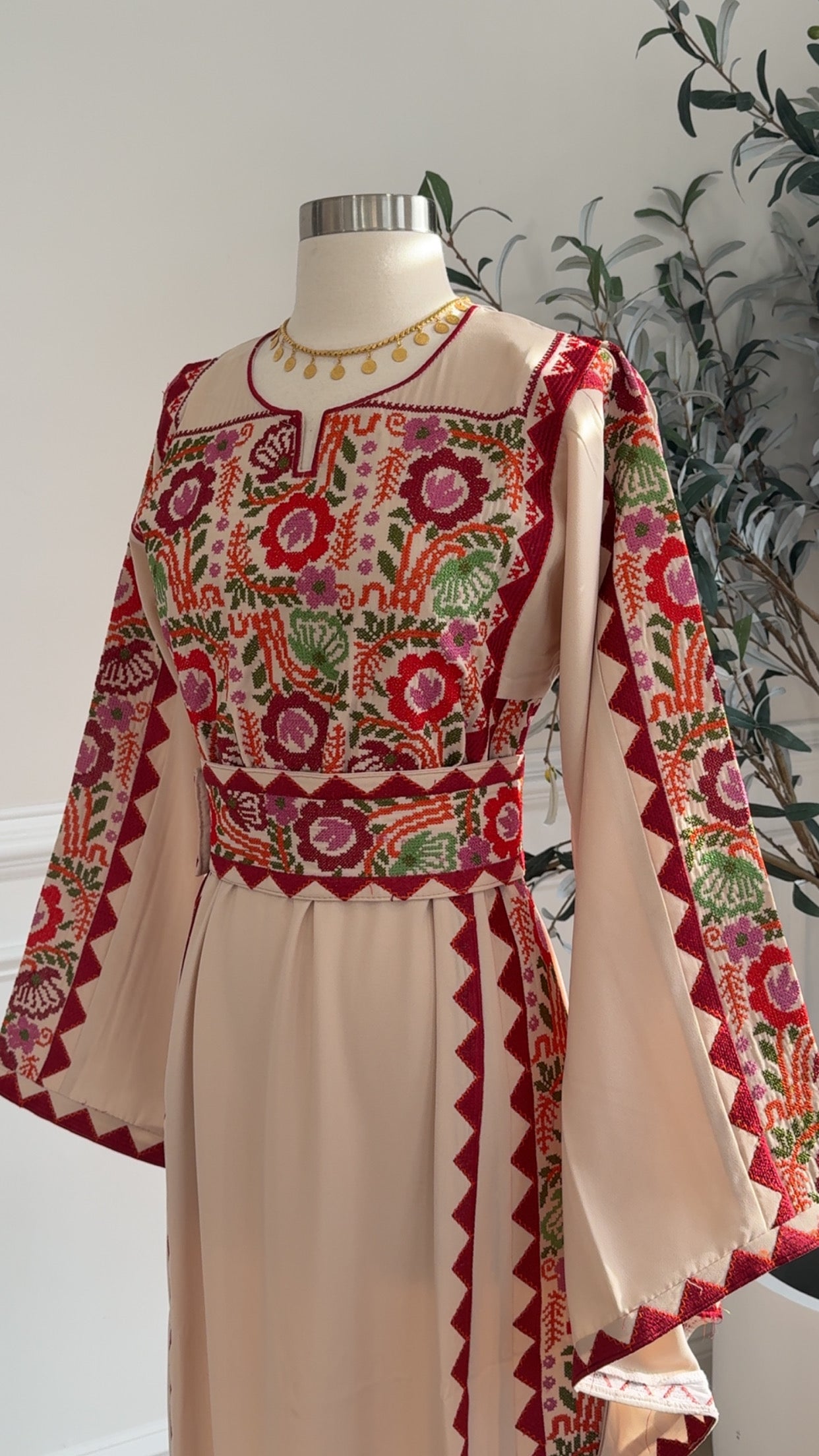 New Beige Floral Tatreez Dress