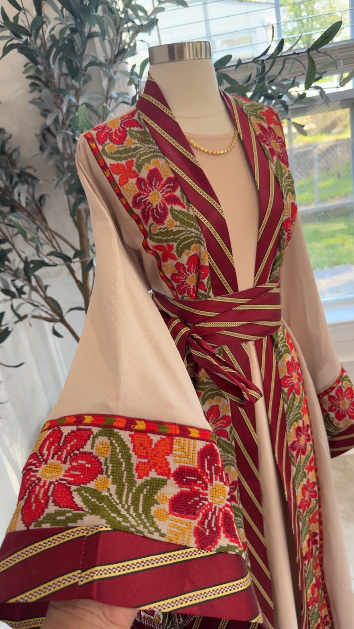 New Beige Floral Kashmir Abaya