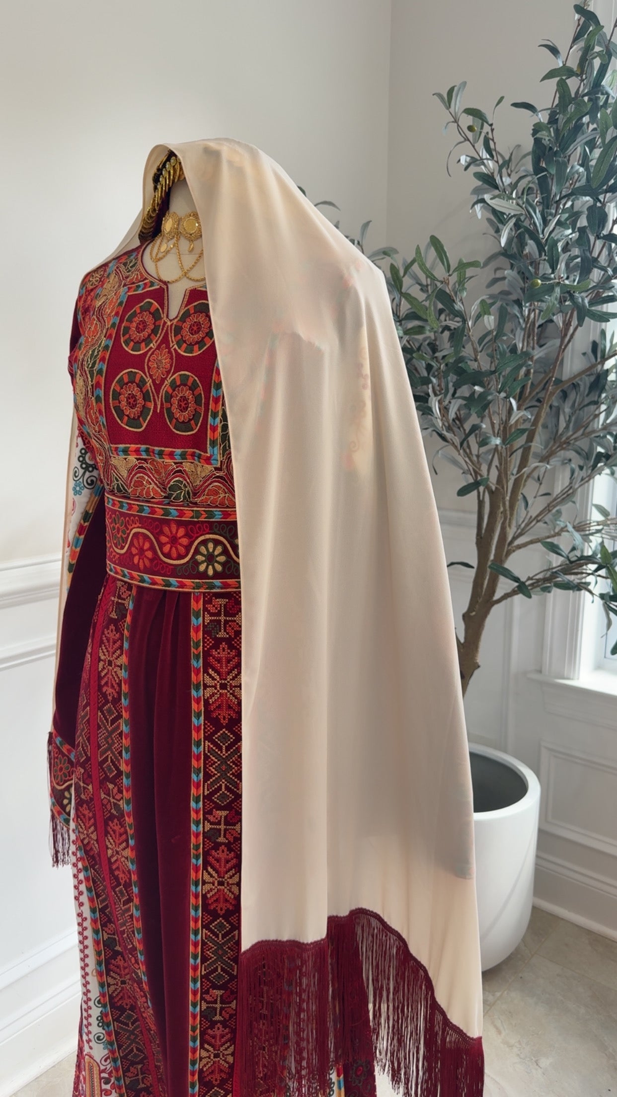 New Beige Khirka with Maroon Hadab