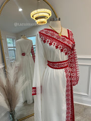 White and Red Tatreez Dress Sale