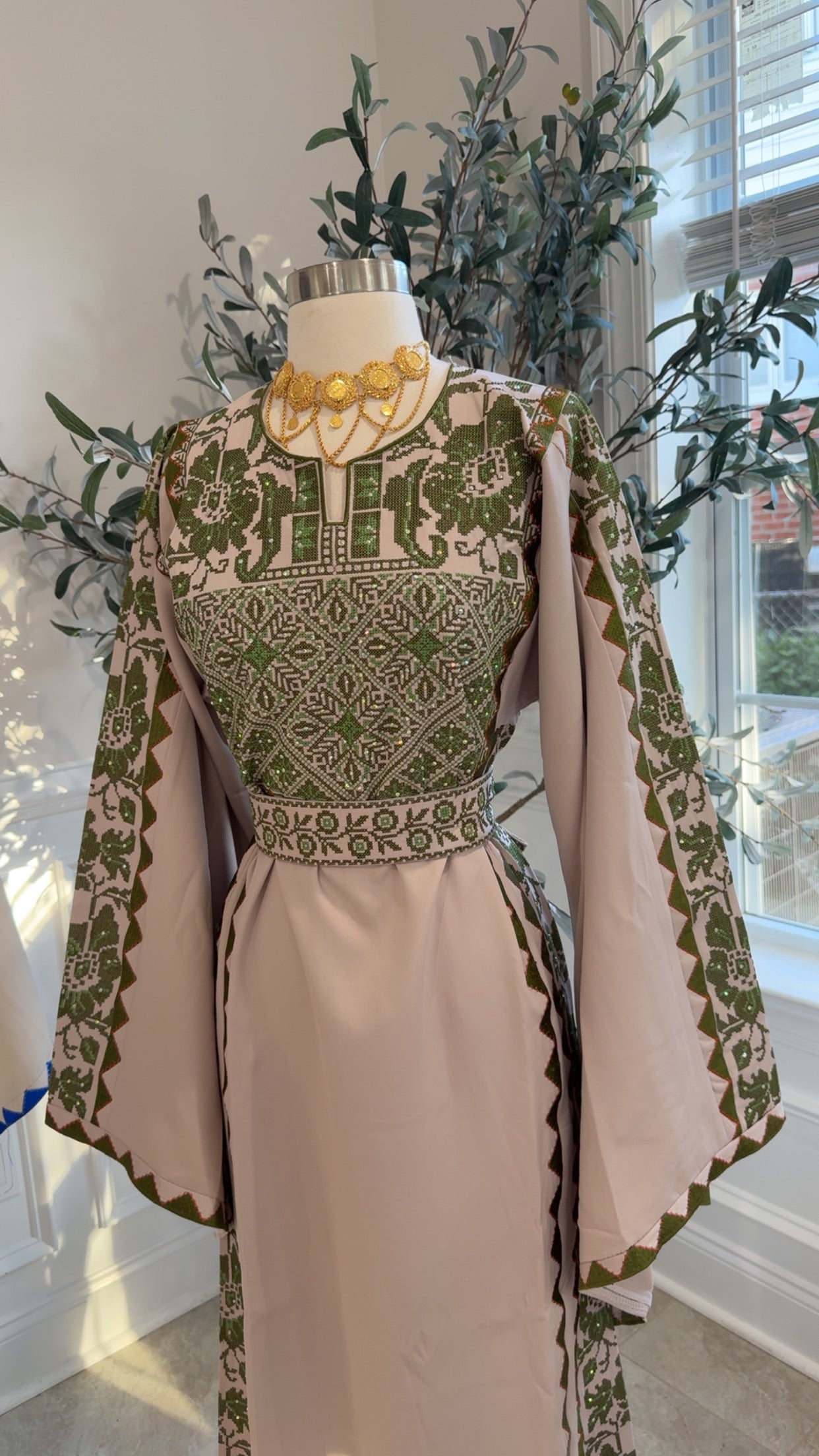 New Green Tatreez Dress Preorder