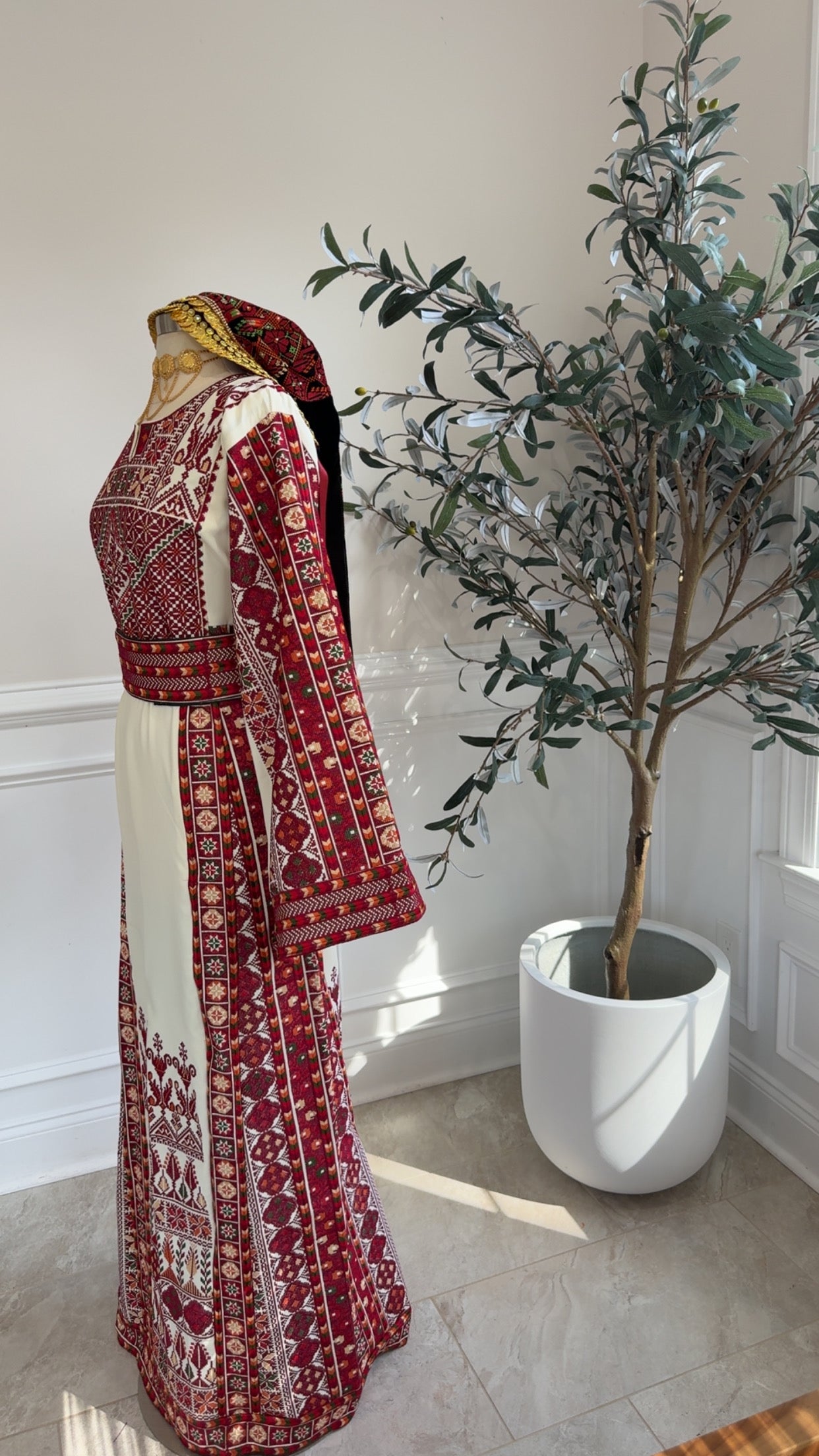New Heavily embroidered Beige Thobe