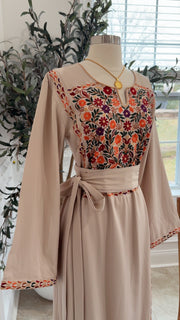 New Beige Simple Floral Tatreez Dress