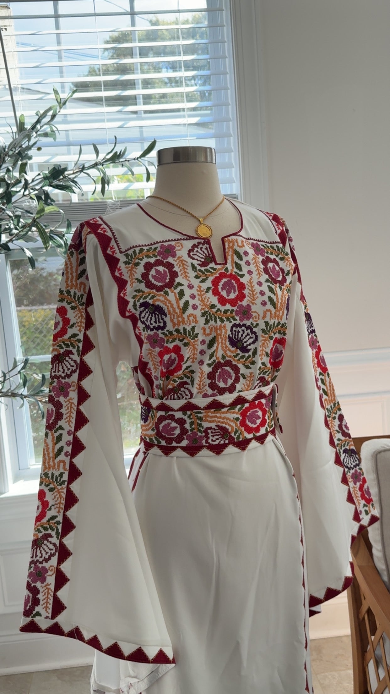 New White Floral Tatreez Dress