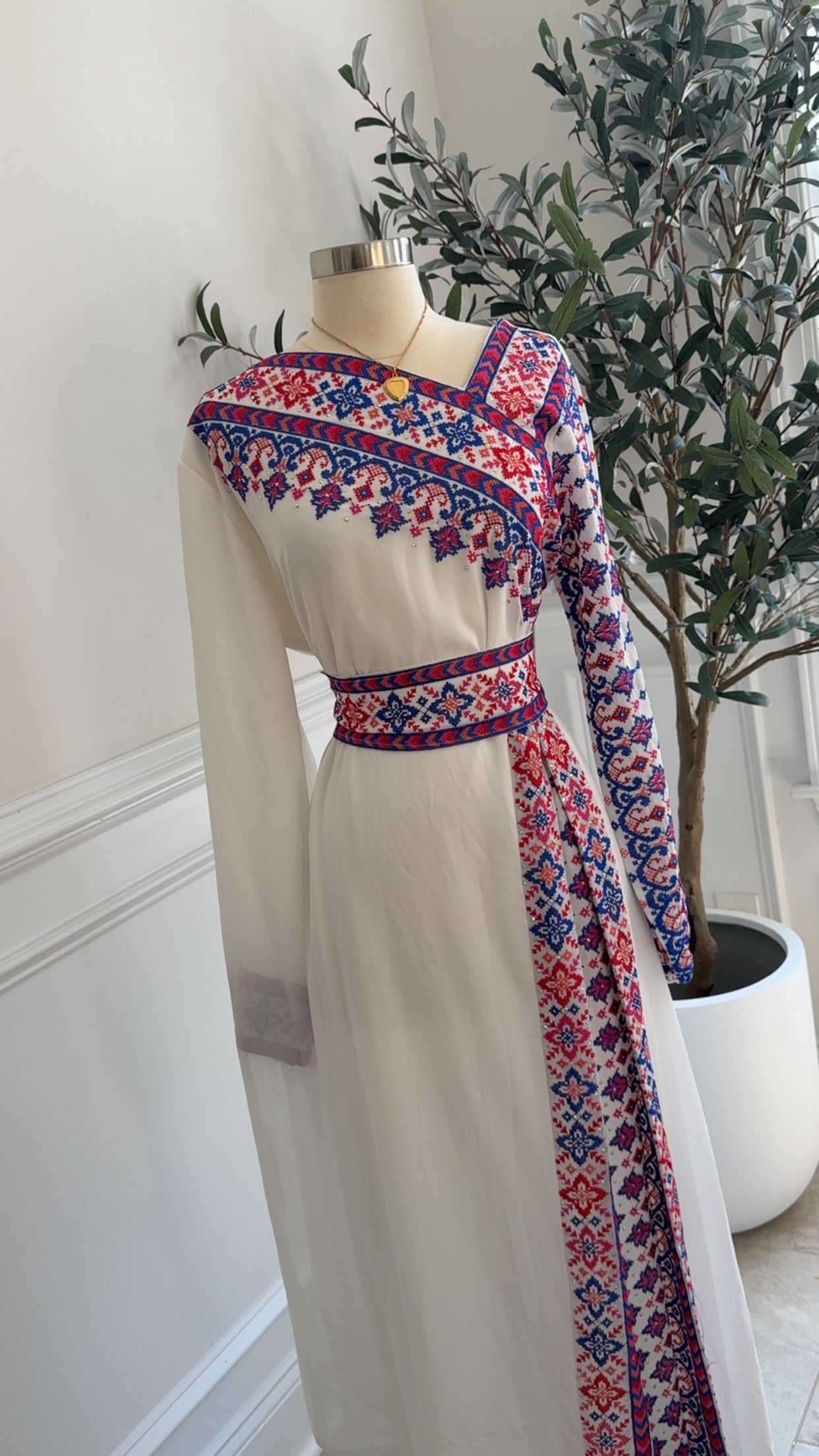 New White Tatreez Dress Sale