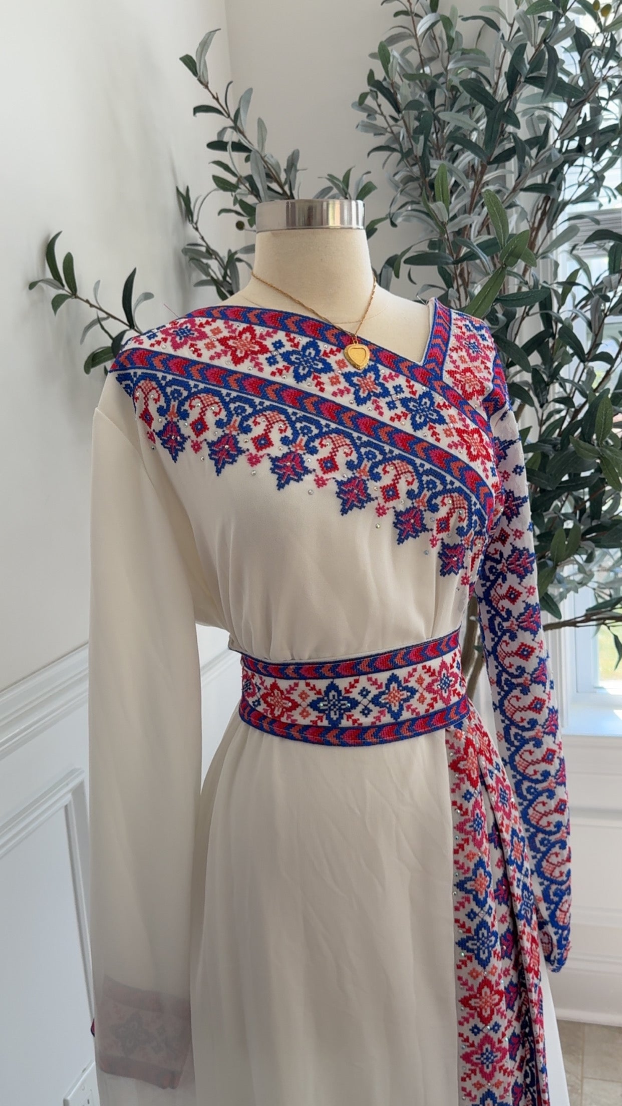New White Tatreez Dress Sale