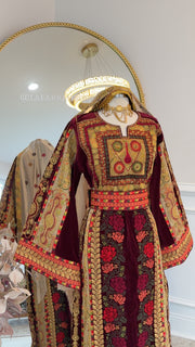 New Maroon Velvet Floral Malika Thobe