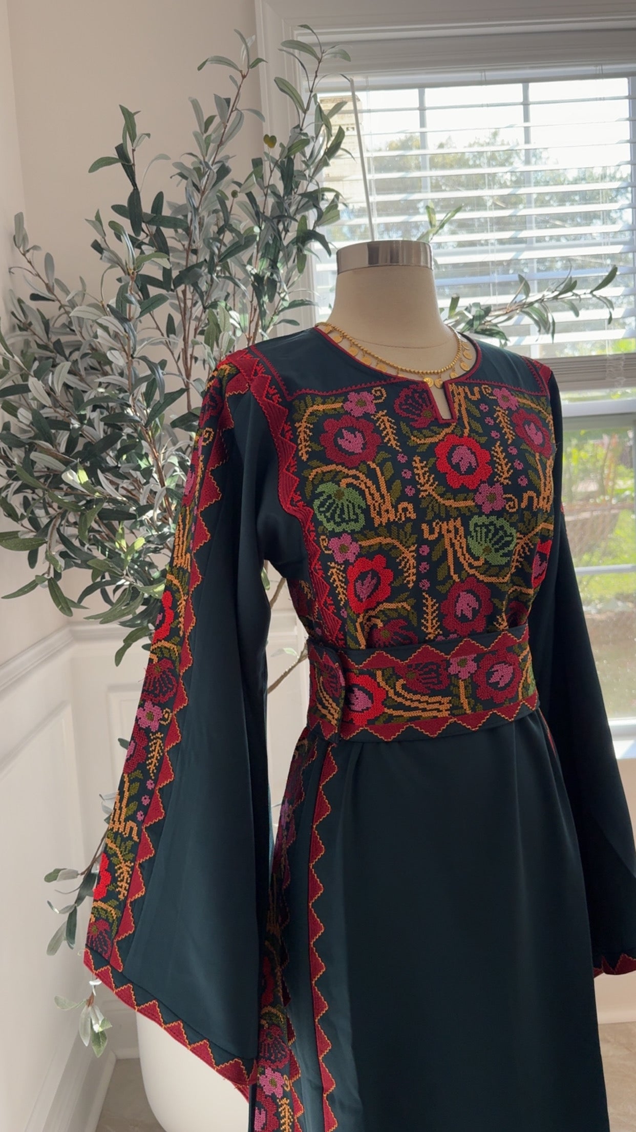 New Dark Turquoise Floral Tatreez Dress
