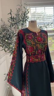 New Dark Turquoise Floral Tatreez Dress