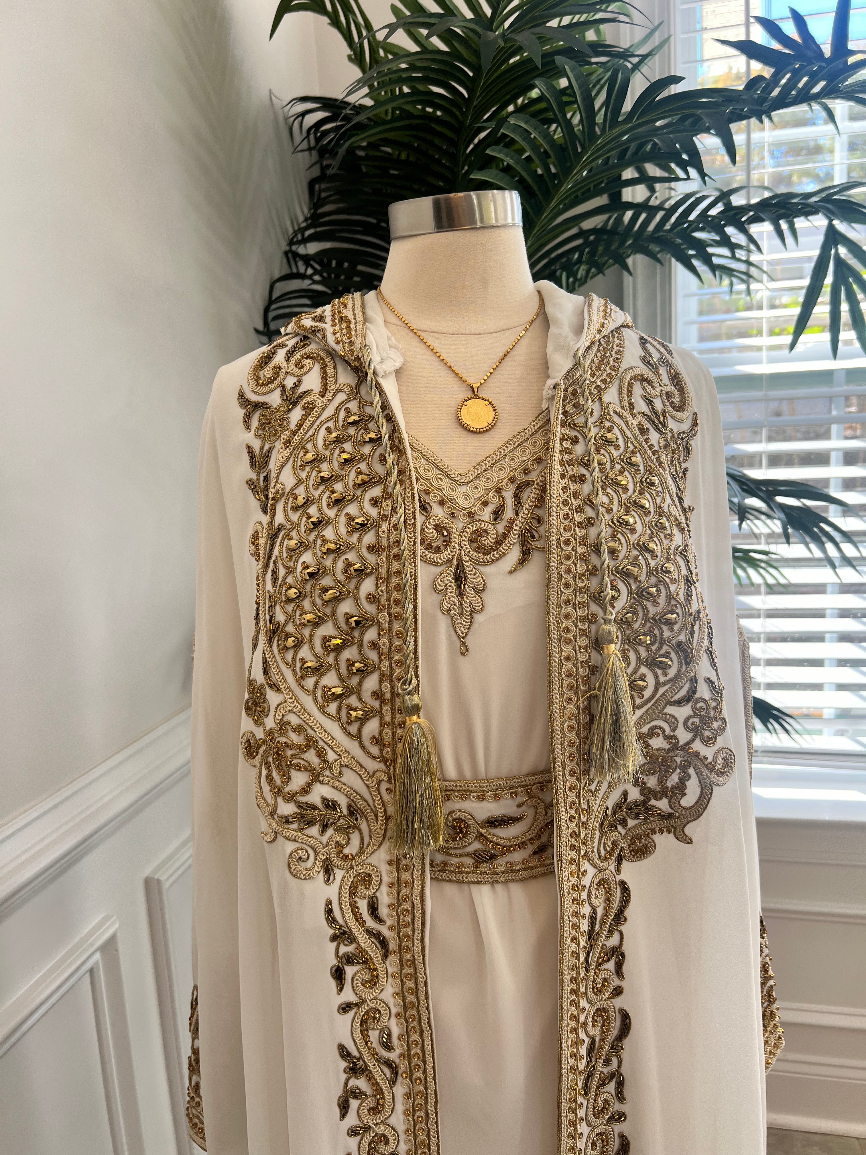 White with gold Kaftan Sale